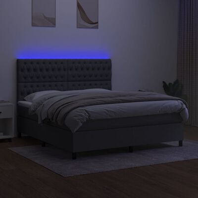 vidaXL Cama box spring c/ colchão e LED 180x200 cm tecido cinza-escuro