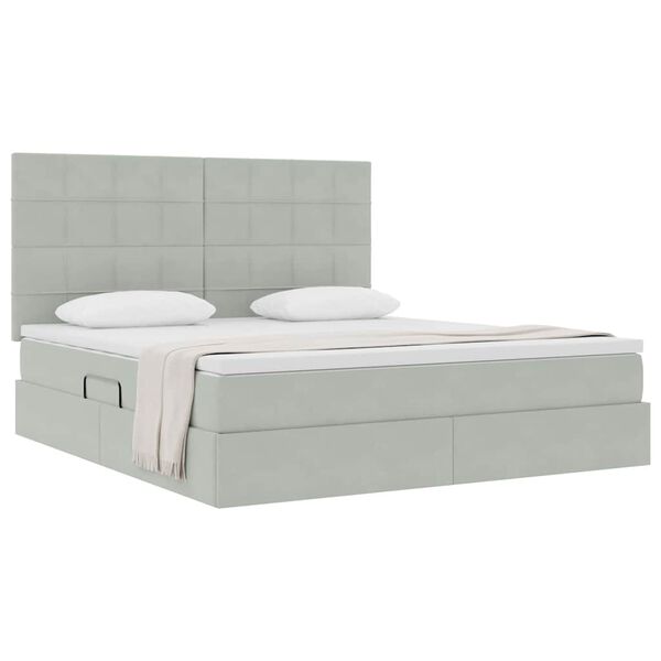 vidaXL Cama com arruma&ccedil;&atilde;o e colch&atilde;o Cinzento-claro 180 x 200 cm Veludo