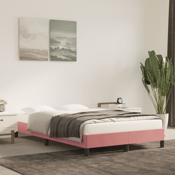 vidaXL Estrutura de cama com colch&atilde;o 120x190 cm veludo rosa