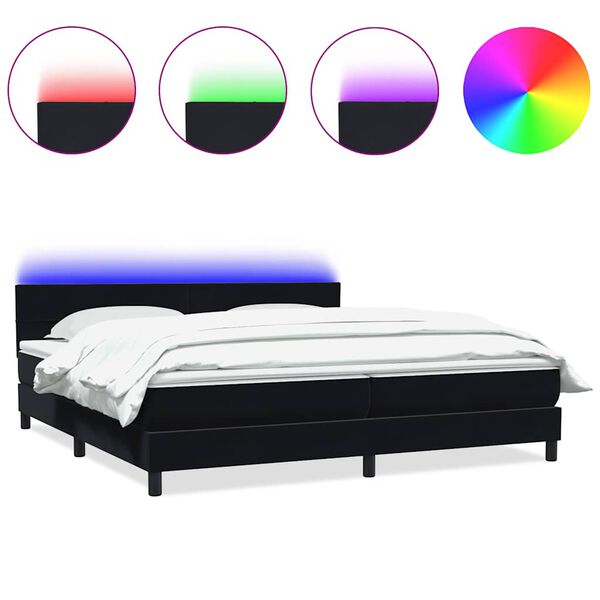 vidaXL Cama box spring c/ colch&atilde;o e LED 180x210 cm veludo preto