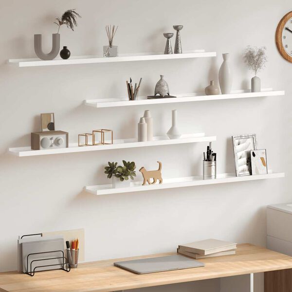 vidaXL Prateleiras de parede 4 pcs 100x9x3 cm branco brilhante