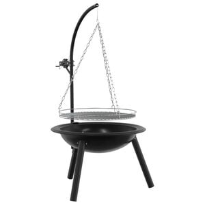 vidaXL Fogueira com grelha ajust&aacute;vel ⌀55,5 x 107,5 cm A&ccedil;o Preto