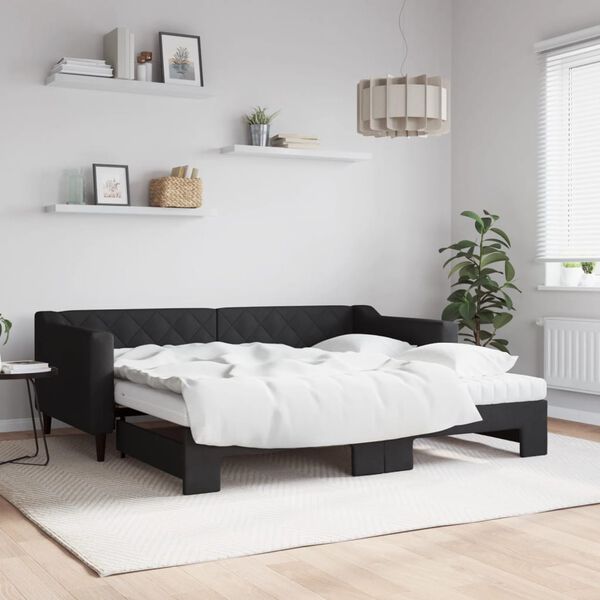 vidaXL Sof&aacute;-cama com gavet&atilde;o e colch&otilde;es 90x190 cm tecido preto