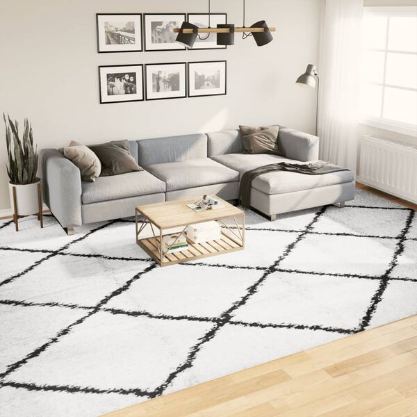 vidaXL Tapete shaggy de pelo alto PAMPLONA 300x400 cm creme e preto