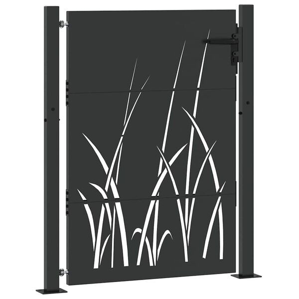 vidaXL Port&atilde;o de Jardim Preto 85 x 155 cm A&ccedil;o com Revestimento em P&oacute;