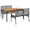 vidaXL 3 pcs conjunto de jantar p/ jardim c/ almofad&otilde;es vime PE preto