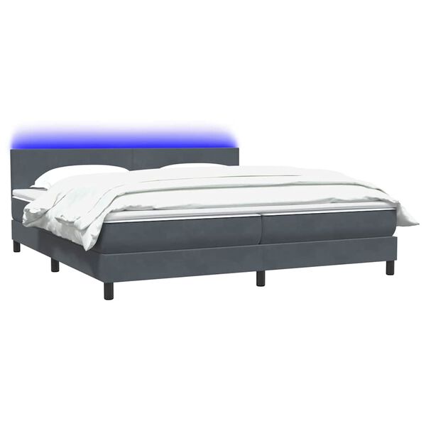 vidaXL Cama box spring c/ colch&atilde;o e LED 180x210 cm veludo cinzento-escuro