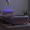 vidaXL Cama box spring c/ colch&atilde;o/LED 90x200 cm veludo rosa