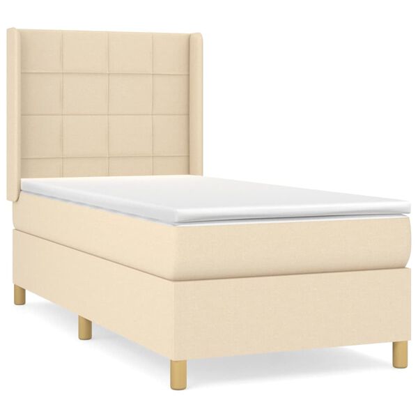 vidaXL Cama com molas/colch&atilde;o 90x190 cm tecido cor creme