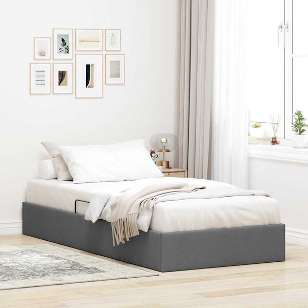 vidaXL Cama com Armazenamento Cinza Escuro 90 x 190 cm tecido