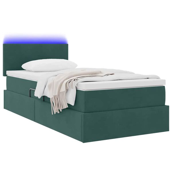 vidaXL Cama com arruma&ccedil;&atilde;o e LED Verde Escuro 100 x 200 cm Veludo