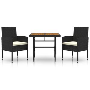 vidaXL 3 pcs Conjunto de jantar p/ exterior vime PE preto