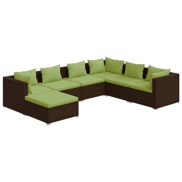 vidaXL 7 pcs conjunto lounge jardim c/ almofadões vime PE castanho