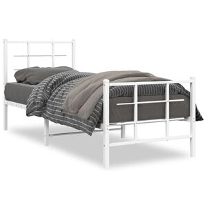 vidaXL Estrutura de cama com cabeceira e p&eacute;s 75x190 cm metal branco