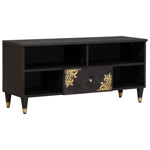 vidaXL Gabinete para TV Preto 100 x 33 x 46 cm Madeira de manga maci&ccedil;a