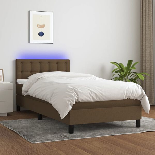 vidaXL Cama box spring c/ colch&atilde;o/LED 90x190 cm tecido castanho-escuro