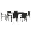 vidaXL 7 pcs conjunto de jantar p/ jardim c/ almofad&otilde;es vime PE preto