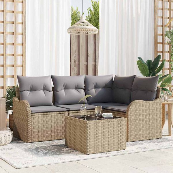vidaXL Conjunto de Sofá de Jardim 5 pcs Bege Rattan Sintético
