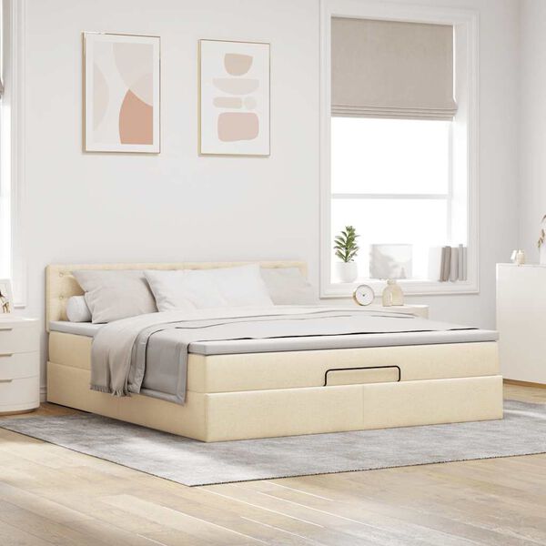 vidaXL Estrutura de cama otomana com colchão tecido creme 160x200cm