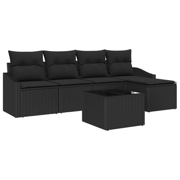vidaXL Conjunto de Sof&aacute;s com almofada 6 pcs Preto vime PE