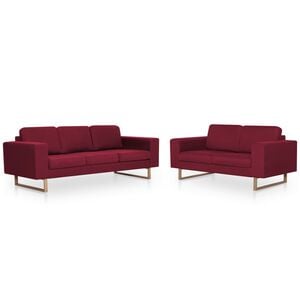 vidaXL 2 pcs conjunto de sof&aacute;s tecido vermelho tinto