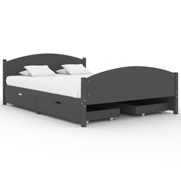 vidaXL Estrutura cama c/ 4 gavetas 160x200cm pinho maci&ccedil;o cinza-escuro