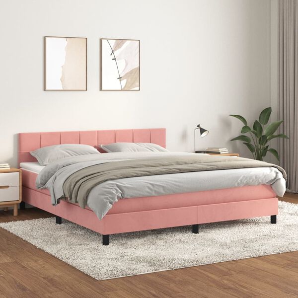 vidaXL Cama com molas/colch&atilde;o 160x200 cm veludo rosa