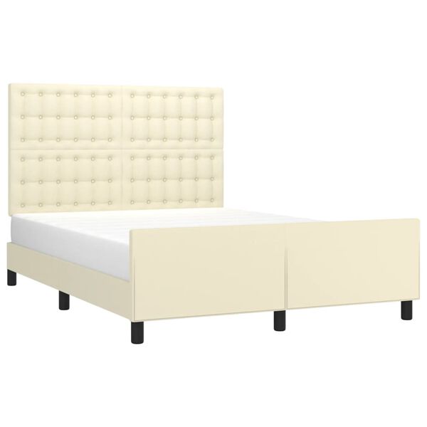 vidaXL Estrutura de cama c/ cabeceira couro artificial 140x200cm creme