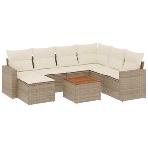 vidaXL 8 pcs conjunto de sof&aacute;s p/ jardim com almofad&otilde;es vime PE bege