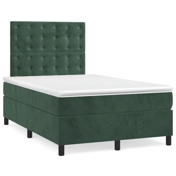 vidaXL Cama boxspring com colch&atilde;o 120x200 cm veludo verde-escuro