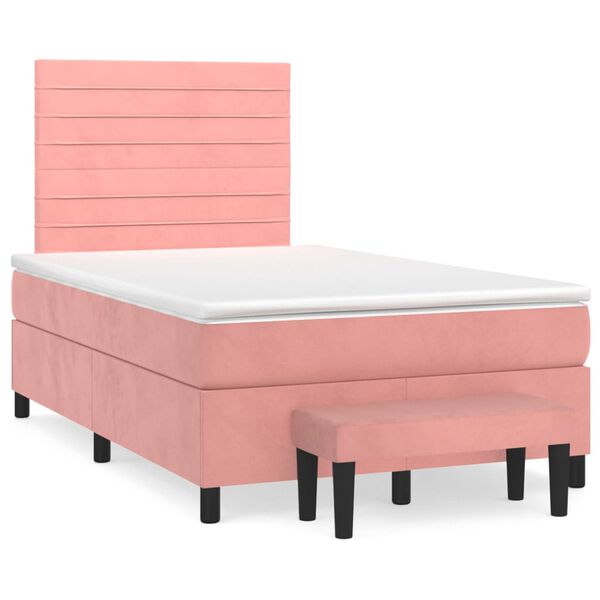 vidaXL Cama boxspring com colch&atilde;o 120x200 cm veludo rosa