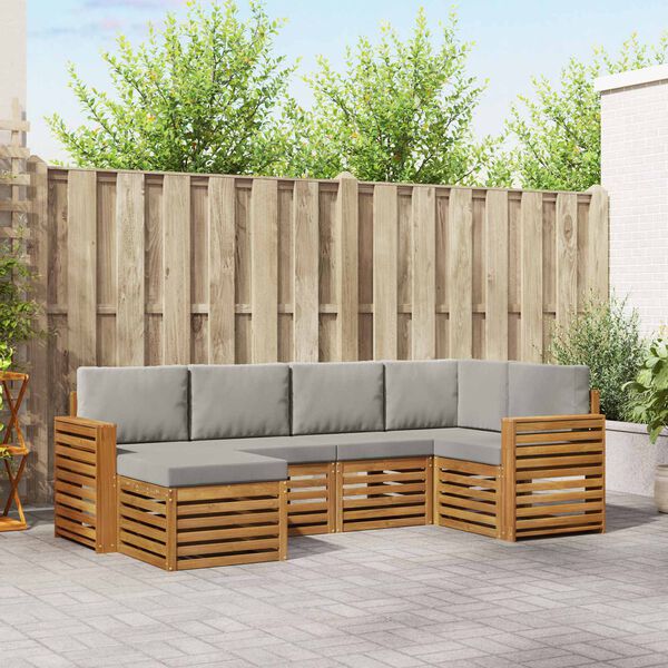 vidaXL Conjunto de Sof&aacute; Sectional 6 pcs Cinza Natural e Claro