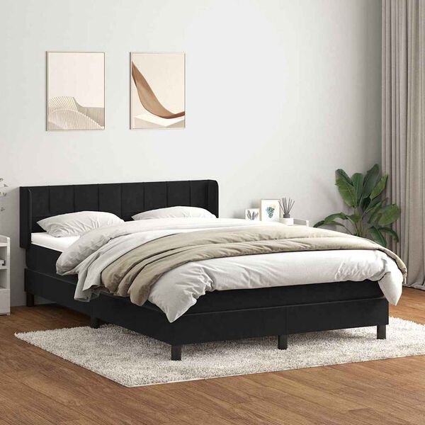 vidaXL Cama com molas/colch&atilde;o 140x210 cm veludo preto