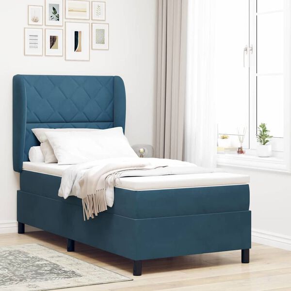 vidaXL Cama Box com colch&atilde;o Azul Escuro 200 x 90 cm Poli&eacute;ster