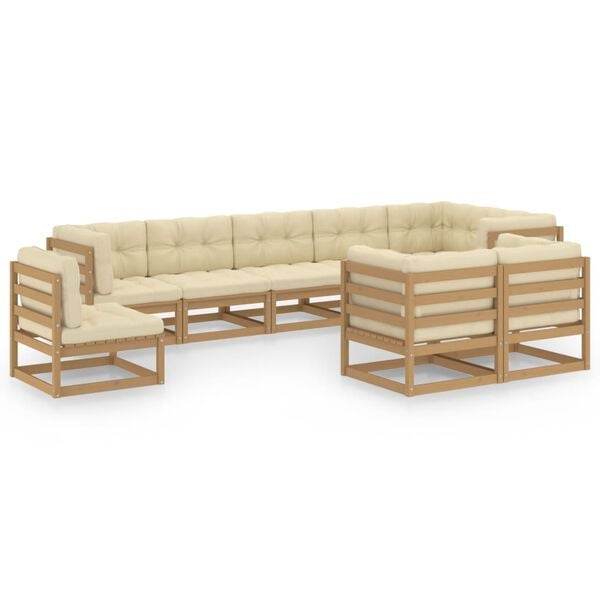 vidaXL 9 pcs conjunto lounge de jardim c/ almofad&otilde;es pinho maci&ccedil;o