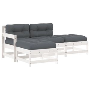 vidaXL 4pcs conjunto lounge jardim c/ almofad&otilde;es madeira maci&ccedil;a branco