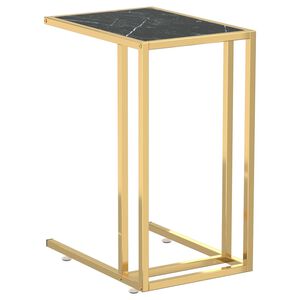 vidaXL Mesa apoio computador m&aacute;rmore preto 50x35x65 cm vidro temperado