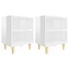 vidaXL Mesas cabeceira pernas madeira 2pcs 40x30x50cm branco brilhante