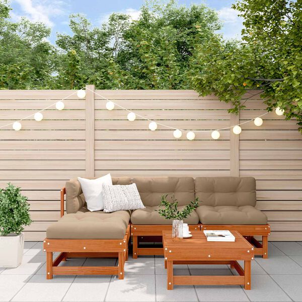 vidaXL Conjunto de Lounge de Jardim 5 pcs Castanho Cera