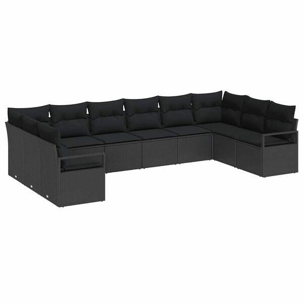 vidaXL Conjunto de Sof&aacute; de Jardim com almofada 10 pcs Preto vime PE