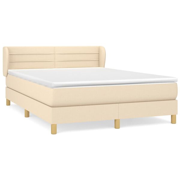 vidaXL Cama com molas/colch&atilde;o 140x190 cm tecido cor creme