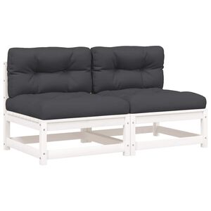vidaXL Sof&aacute;s s/ bra&ccedil;os p/jardim c/ almofad&otilde;es 2pcs pinho maci&ccedil;o branco