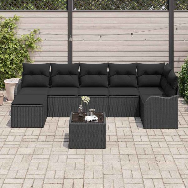vidaXL Conjunto de Sof&aacute; de Jardim 8 pcs Preto Rattan Sint&eacute;tico