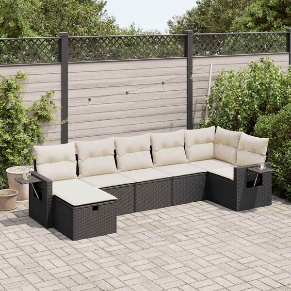 vidaXL 7 pcs conjunto de sof&aacute;s p/ jardim c/ almofad&otilde;es vime PE preto