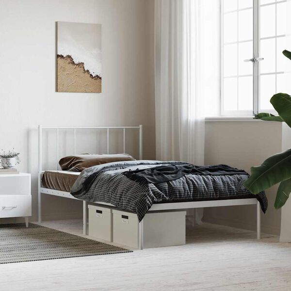 vidaXL Estrutura de cama sem colch&atilde;o com cabeceira 75x190 cm branco