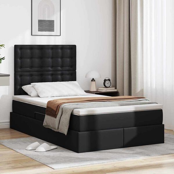 vidaXL Cama com arruma&ccedil;&atilde;o e LED Preto 120 x 190 cm Couro Sint&eacute;tico
