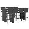 vidaXL 9 pcs conjunto de bar para jardim c/ almofad&otilde;es vime PE preto