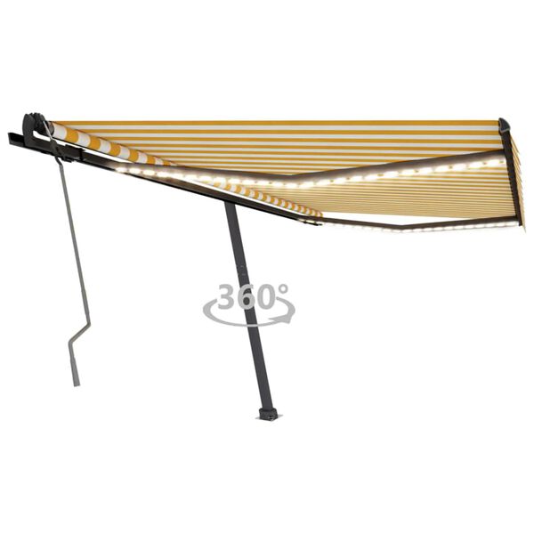 vidaXL Toldo retr&aacute;til manual com LED 400x350 cm amarelo e branco