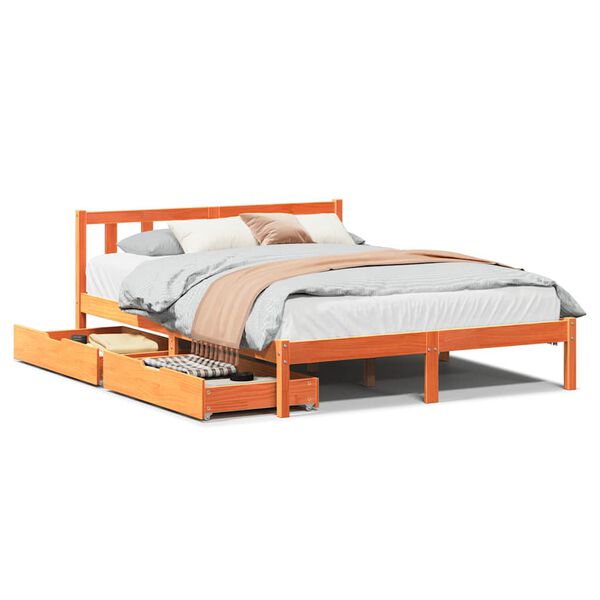 vidaXL Cama sem colch&atilde;o 135x190 cm madeira pinho maci&ccedil;a castanho-mel