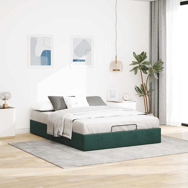 vidaXL Estrutura de cama otomana sem colch&atilde;o 140x200 cm verde escuro